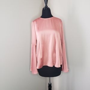 For The Republic Barbiecore Metallic Pink Bell Sleeve Top, Size Small